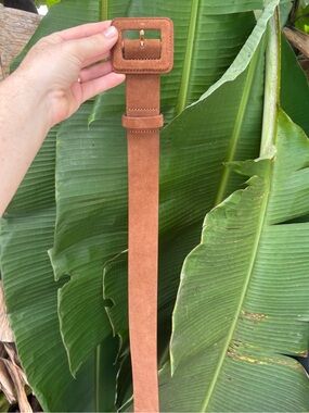 J Crew Leather Wide Suede Tan Belt with Square Buckle